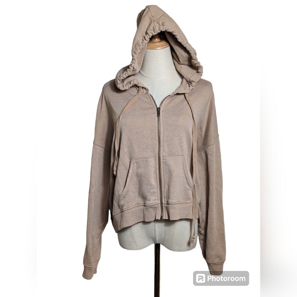 American Eagle Tan Cropped Hoodie Sweatshirt